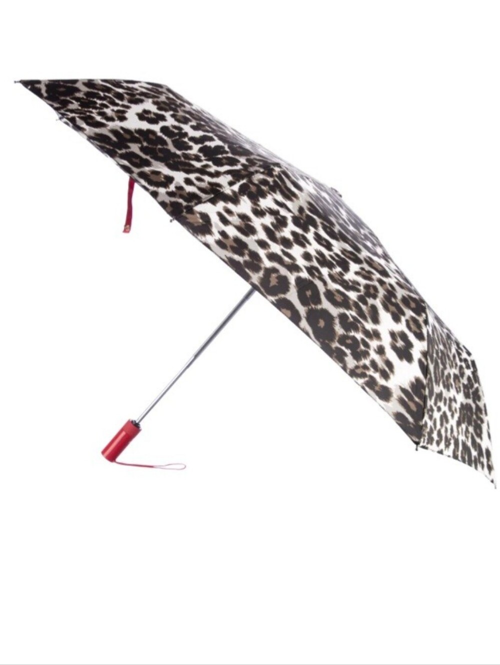 (NWT) Diane Von Furstenberg Vintage Leopard Folding Umbrella with Red Handle